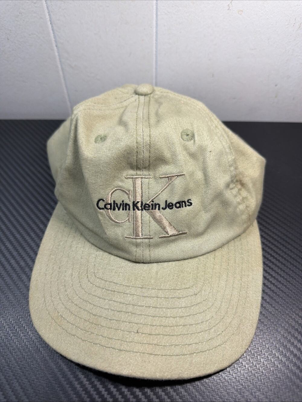 Vintage Calvin Klein Snapback Dad Hat Cap CK Logo Cotton Green Made in USA R2